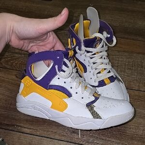 Nike 6Y HUARACHE Lakers High-Top Sneakers - White, Purple, Yellow/GOLD